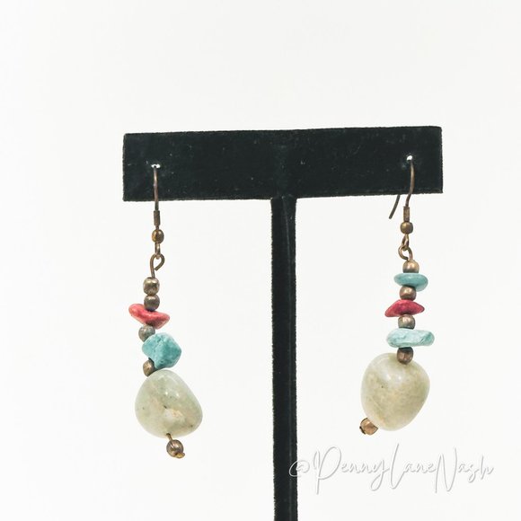 Vintage Jewelry - Vintage Mini Beads w/ Large Bead Dangle Earrings
